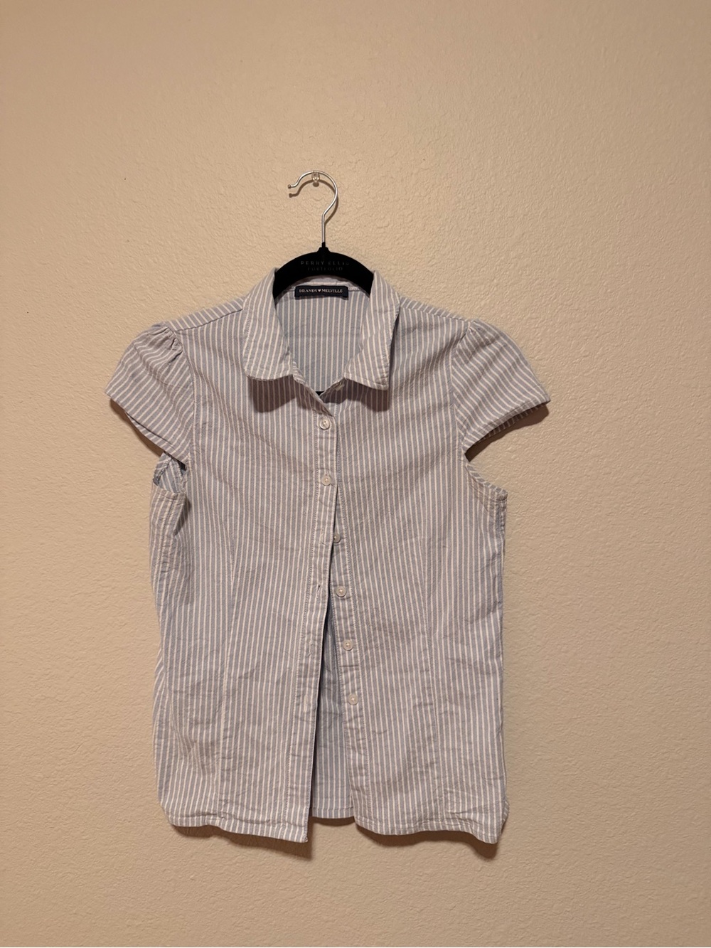 Brandy Melville Light Blue & White Striped Button-Down Top